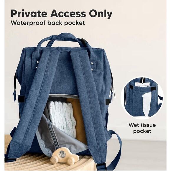 NEW KeaBabies Diaper Bag Backpack Navy Blue Waterproof w/ Changing Pad - Picture 5 of 9